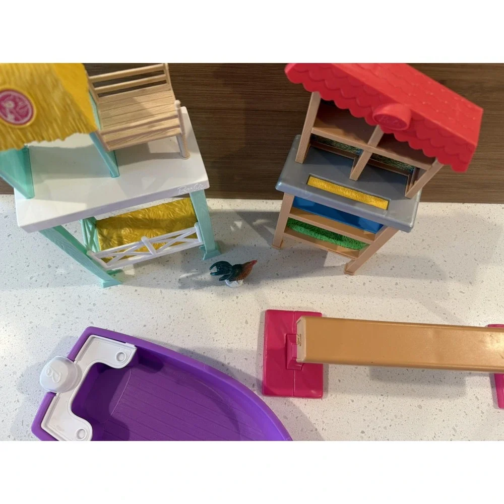 Barbie Boat, Balance Beam,‎ Farm Stand And Chicken Coup Set Of 4